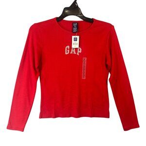Gap Kids Red Long-Sleeve Top Size XL (12) Glitter Logo Cotton Youth Shirt